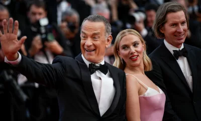 Tom Hanks, Scarlett Johansson, and director Wes Anderson at the premiere of the film 'Asteroid City' at Cannes 2023. (Image: AP)